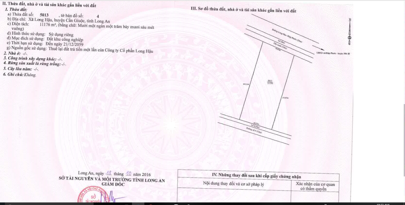 Bán/ chuyển nhượng lô đất 2 mặt tiền 11.176m2 trong KCN Hiếp Phước, Nhà Bè, Tp HCM